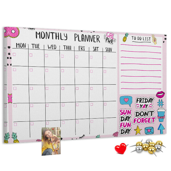Kurkbord kleurrijke maandplanner met motieven