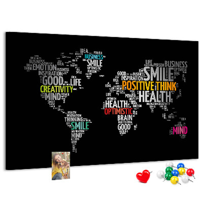 Kurkbord wereldkaart met motiverende slogans
