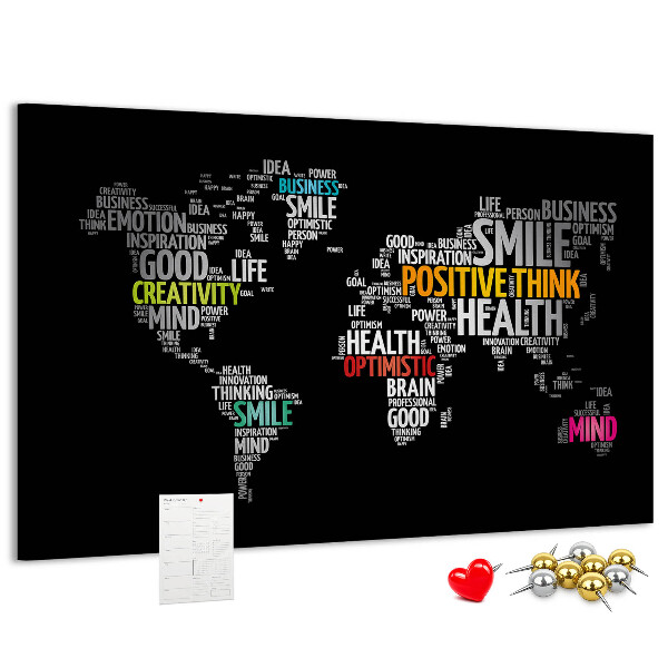 Kurkbord wereldkaart met motiverende slogans