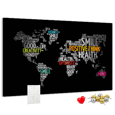 Kurkbord wereldkaart met motiverende slogans