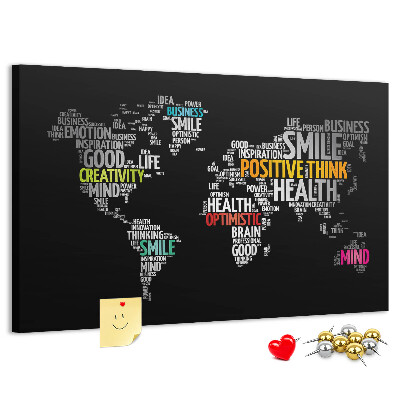Kurkbord wereldkaart met motiverende slogans