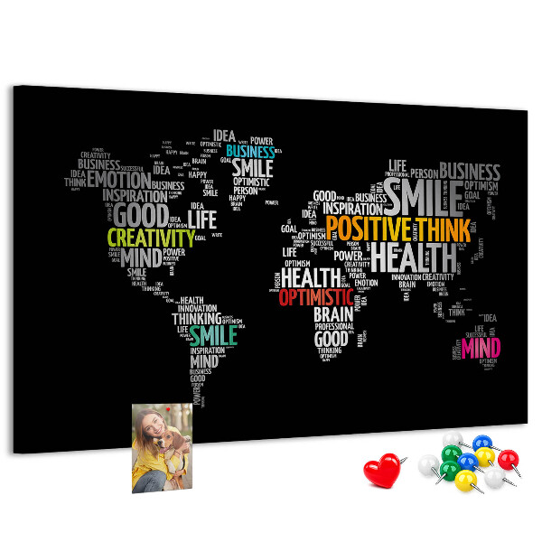 Kurkbord wereldkaart met motiverende slogans