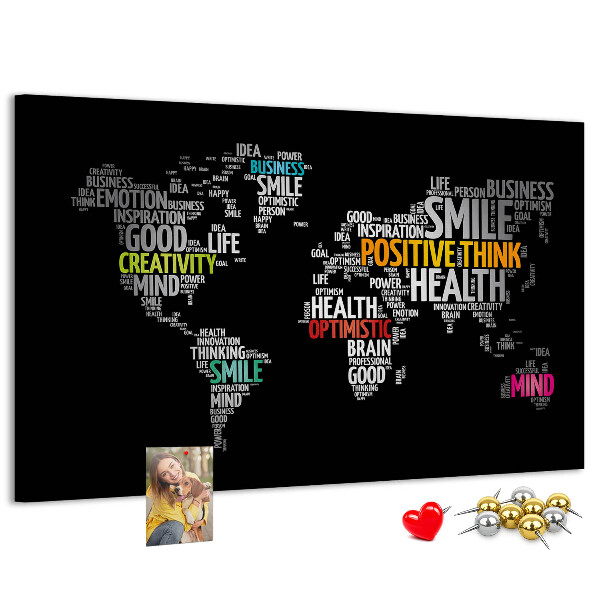 Kurkbord wereldkaart met motiverende slogans
