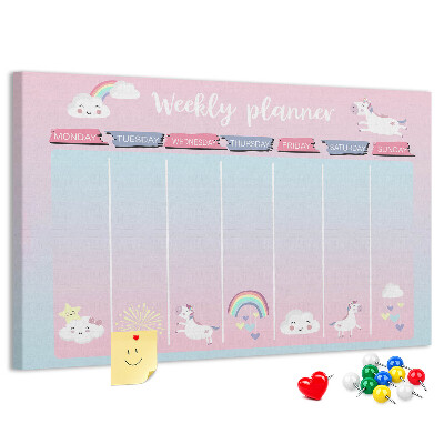 Kurk prikbord weekplanner met kleurrijke eenhoorns