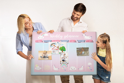 Kurk prikbord weekplanner met kleurrijke eenhoorns