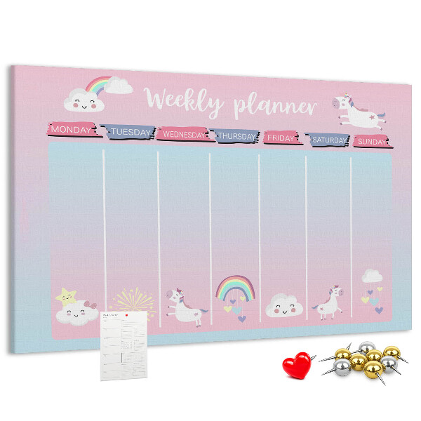 Kurk prikbord weekplanner met kleurrijke eenhoorns
