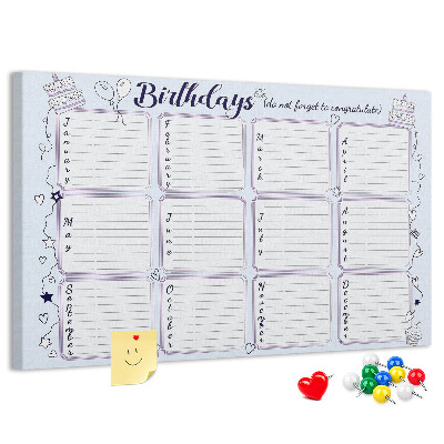 Verjaardagskalender met kleurrijke accenten en prikbord