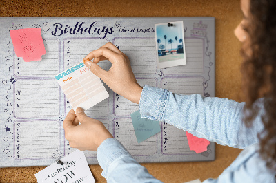 Verjaardagskalender met kleurrijke accenten en prikbord
