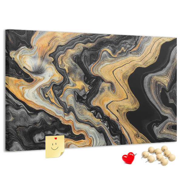 Kurkbord met een abstract patroon van gouden en zwarte golven