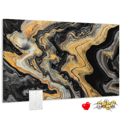 Kurkbord met een abstract patroon van gouden en zwarte golven