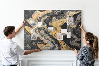 Kurkbord met een abstract patroon van gouden en zwarte golven
