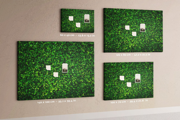 Kurken prikbord met groene muur en bladerrijk plantenpatroon