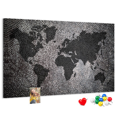 Prikbord wereldkaart in grijstinten