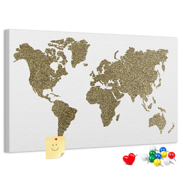 Kurkbord gouden wereldkaart op een witte achtergrond