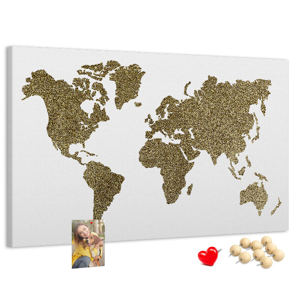 Kurkbord gouden wereldkaart op een witte achtergrond