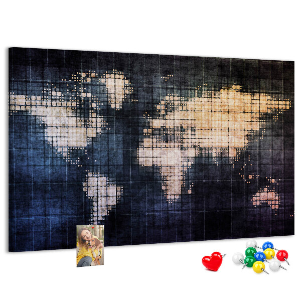 Kurk prikbord wereldkaart in pixelstijl