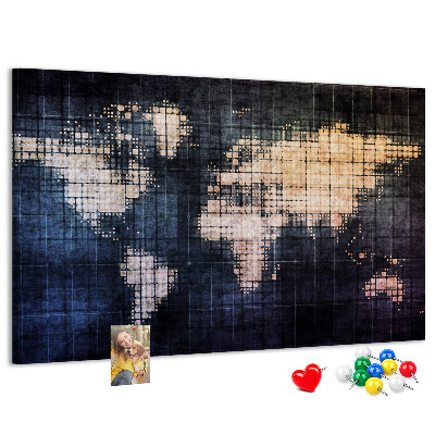 Kurk prikbord wereldkaart in pixelstijl
