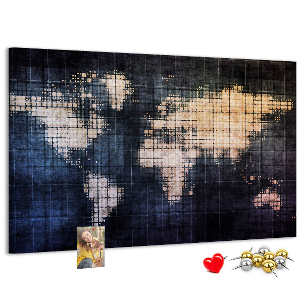 Kurk prikbord wereldkaart in pixelstijl