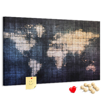 Kurk prikbord wereldkaart in pixelstijl