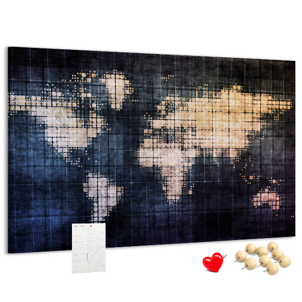 Kurk prikbord wereldkaart in pixelstijl