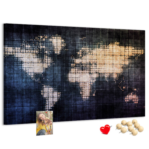 Kurk prikbord wereldkaart in pixelstijl