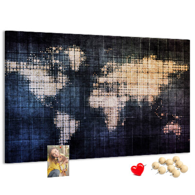 Kurk prikbord wereldkaart in pixelstijl
