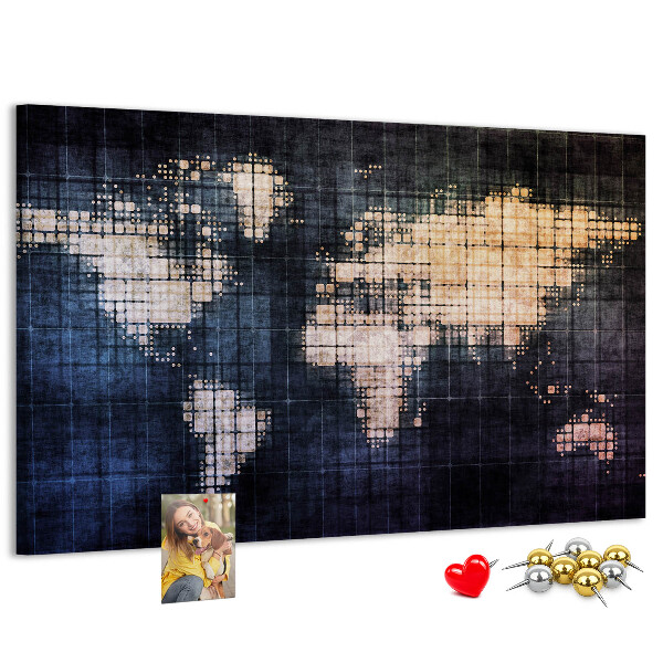 Kurk prikbord wereldkaart in pixelstijl