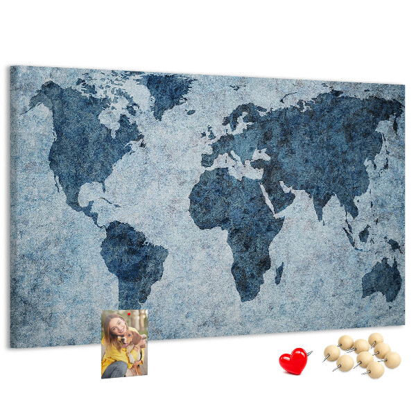 Kurk prikbord oude wereldkaart in blauwe tinten