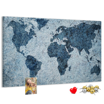 Kurk prikbord oude wereldkaart in blauwe tinten