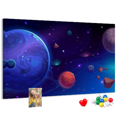 Prikbord ruimtelandschap met planeten en asteroïden