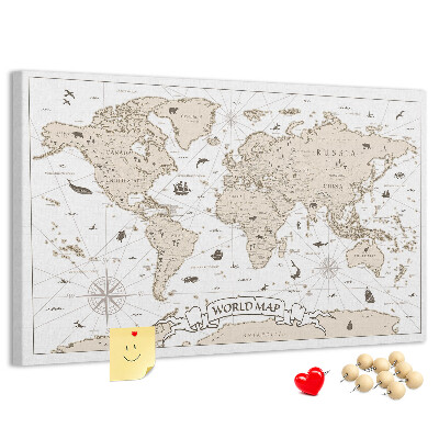 Kurkbord met een kaart van de oude wereld en geografische details
