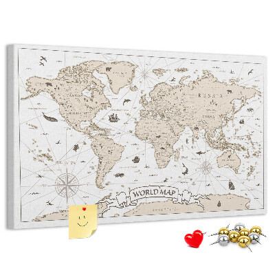 Kurkbord met een kaart van de oude wereld en geografische details