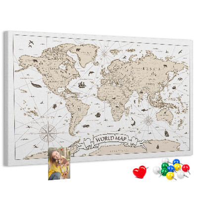 Kurkbord met een kaart van de oude wereld en geografische details