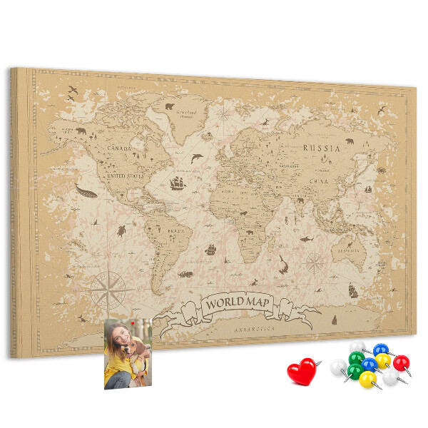 Kurk prikbord met kaart van de oude wereld met geografische details