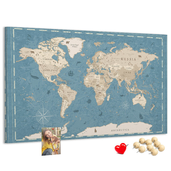 Prikbord oude wereldkaart met een delicate achtergrond