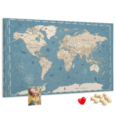Prikbord oude wereldkaart met een delicate achtergrond