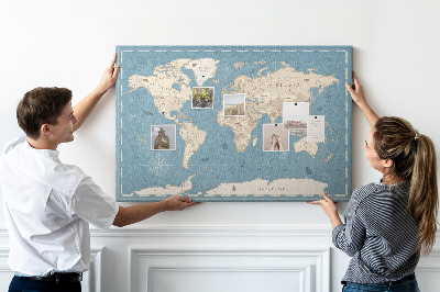 Prikbord oude wereldkaart met een delicate achtergrond