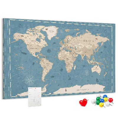 Prikbord oude wereldkaart met een delicate achtergrond