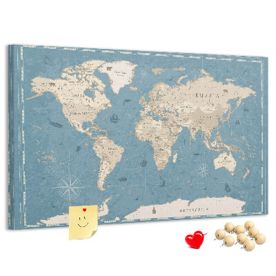 Prikbord oude wereldkaart met een delicate achtergrond