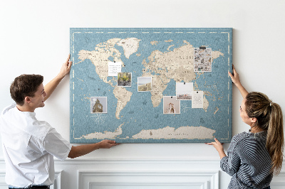 Prikbord oude wereldkaart met een delicate achtergrond