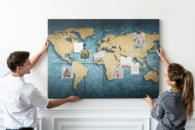 Prikbord oude wereldkaart met kompas