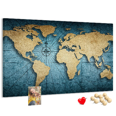 Prikbord oude wereldkaart met kompas