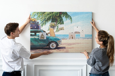 Kurken prikbord voor een vakantietrip naar de kust met de auto