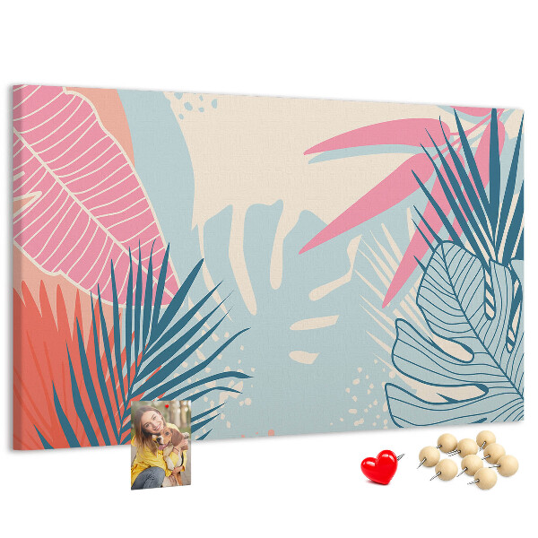 Prikbord met tropisch bladpatroon in pastelkleuren