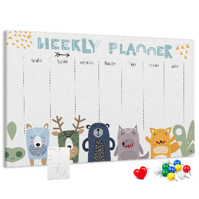 Kurkbord met kleurrijke weekplanner en dierenprint