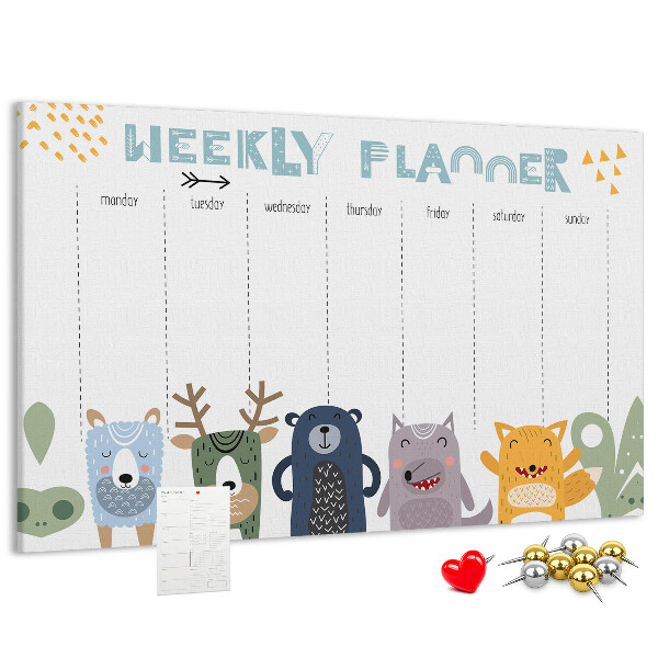 Kurkbord met kleurrijke weekplanner en dierenprint