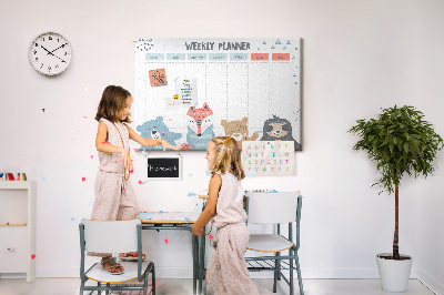 Weekplanner met bosdieren kurk prikbord