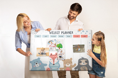 Weekplanner met bosdieren kurk prikbord