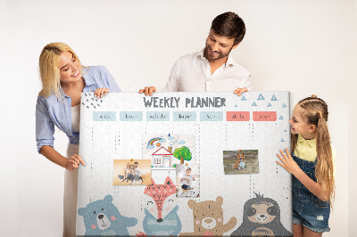 Weekplanner met bosdieren kurk prikbord