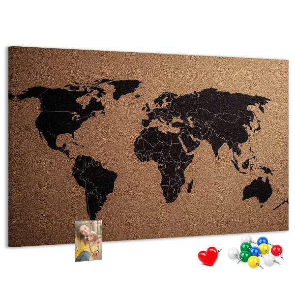 Prikbord wereldkaart van kurk